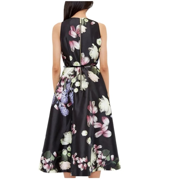 Ted Baker Rosa Kensington Black Floral Sleeveless Flare Midi Dress US Size 12 - Picture 2 of 16